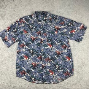 Island Soul Hawaiian Shirt Mens Extra Large Blue Palm Trees Beach Island Names